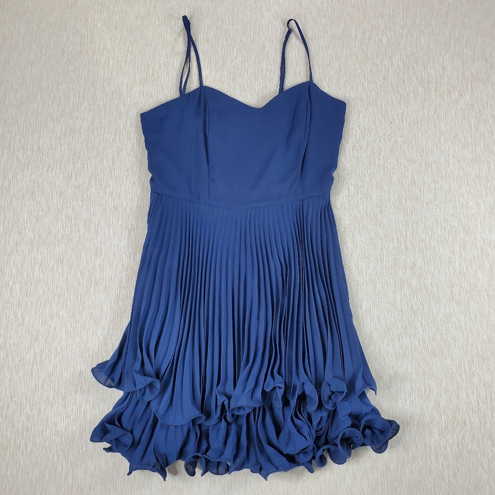Naf Naf Paris Dress Womens Medium Blue Sleeveless Accordion Pleated Tiered Dress